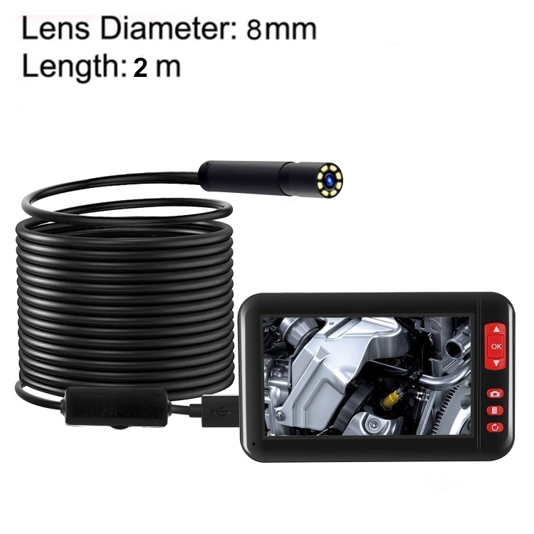 P20 4.3 Inch Screen Display HD1080P Inspection Endoscope with 8 LEDs, Length: 2m, Lens Diameter: 8mm, Hard Line, Length: 2m, Hard Line