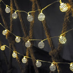 Ironwork Hollow Small Ball Outdoor LED Light String Garden Festival Decoration Light with Remote Control, Waterproof Battery Box 40 LEDs, Waterproof Battery Box 50 LEDs