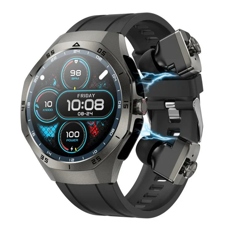 F38 デュアルイヤーブluetoothイヤホン スマートウォッチ IP67 心拍数モニタリング対応 シリコン、レザー、スチール