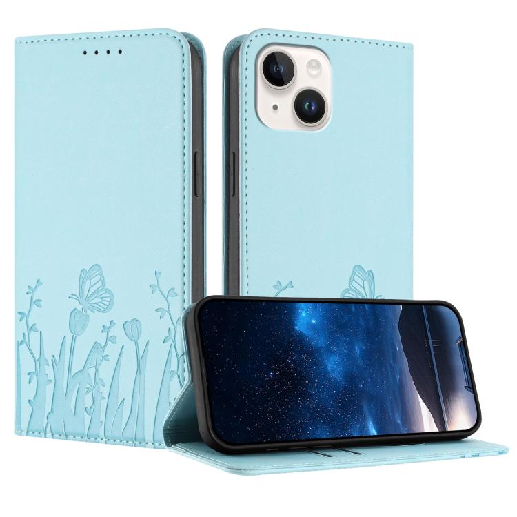 Tulips Butterfly Pattern Magnetic Vegan Leather Phone Case, For iPhone 15, For iPhone 14 Plus, For iPhone 14, For iPhone 14 Pro