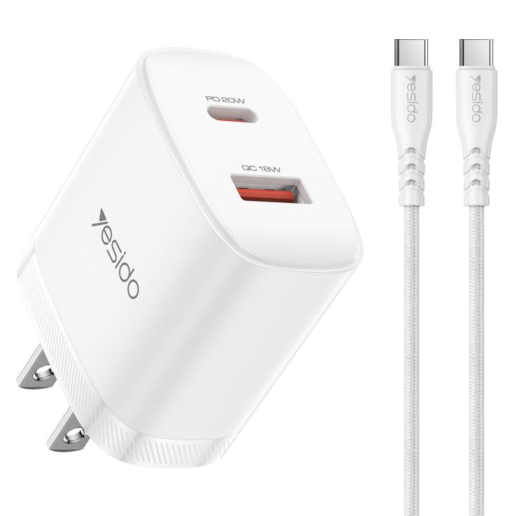 Yesido YC19U PD20W USB-C / Type-C and QC18W USB-A Dual Ports Charger Set with Type-C to Type-C Cable, YC19U
