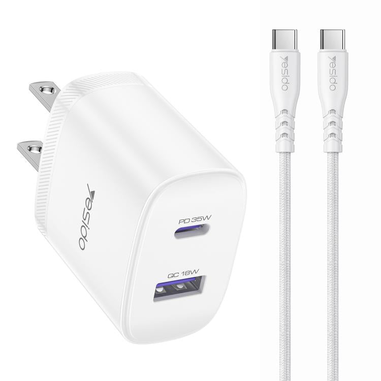 Yesido PD35W Type-C, USB Fast Charger Kit with Type-C to Type-C Cable, US Plug, EU Plug, UK Plug