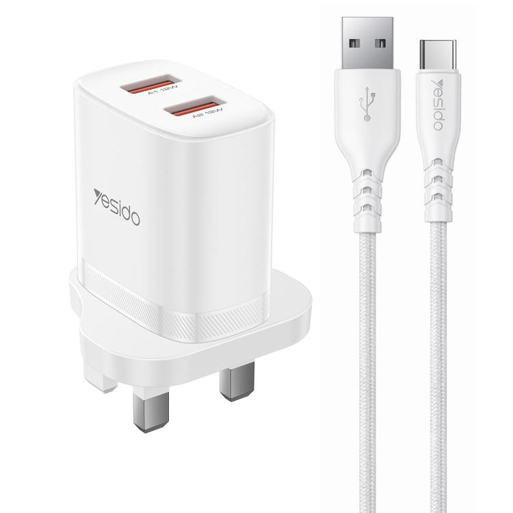 Yesido YC150 12W 2.4A USB Dual Ports Charger Set with 1m USB to Type-C Data Cable, YC150