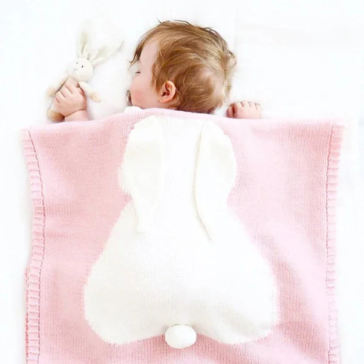 Rabbit Pattern Stereoscopic Ears Baby Knitted Blanket, Rabbit Pattern