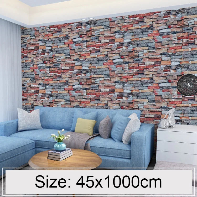 Creative 3D Color Stone Brick Decoration Wallpaper Stickers Bedroom Living Room Wall Waterproof Wallpaper Roll, Size: 45 x 1000cm, 3D color stone