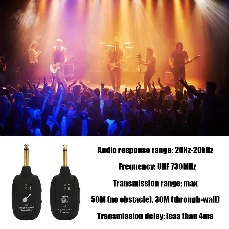 Transmisor y Receptor Inalámbrico para Guitarra A8 Sistema de Conexión Inalámbrica para Guitarra Eléctrica, Transmisor Inalámbrico para Guitarra