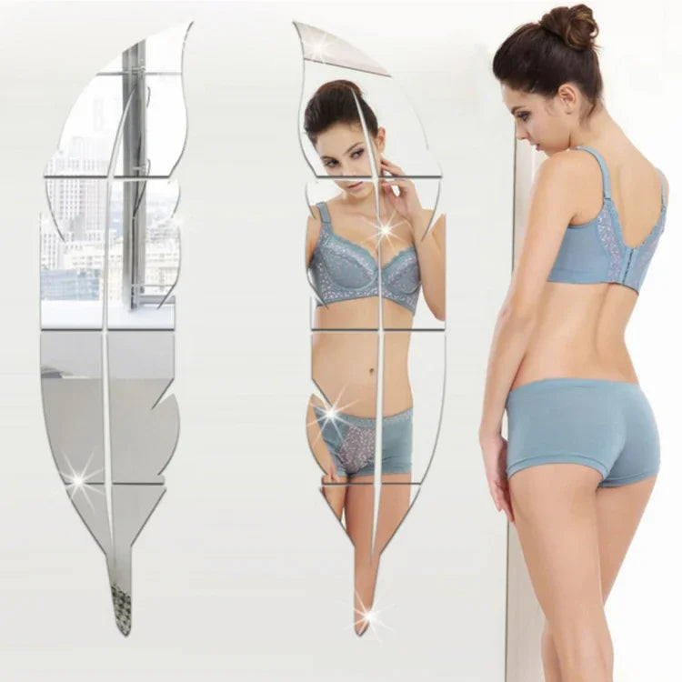 Pegatinas de Pared de Espejo Acrílico Estilo Pluma DIY Decoración Mural para Habitación, Tamaño: 30*120cm, 30*120cm (Plata), 30*120cm (Oro)