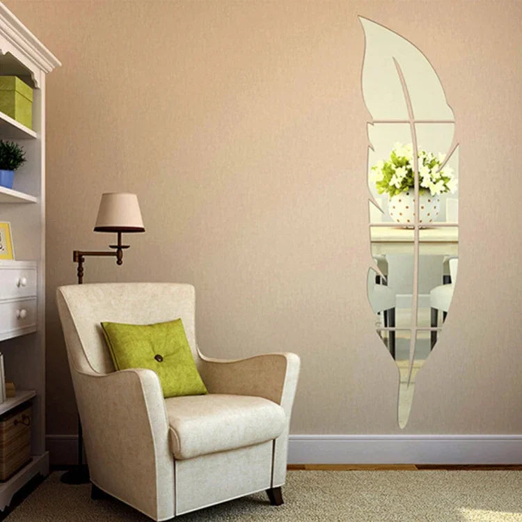 Pegatinas de Pared de Espejo Acrílico Estilo Pluma DIY Decoración Mural para Habitación, Tamaño: 30*120cm, 30*120cm (Plata), 30*120cm (Oro)