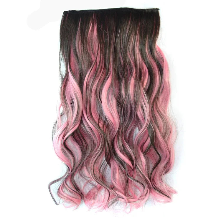One-piece Seamless Hair Extension Piece Color Gradient Large Wave Long Curling Clip Type Hairpiece, HCB257717