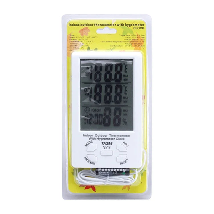 TA298 Digital LCD Humidity / Hygrometer and Thermometer with Extra Sensor Cable, TA298