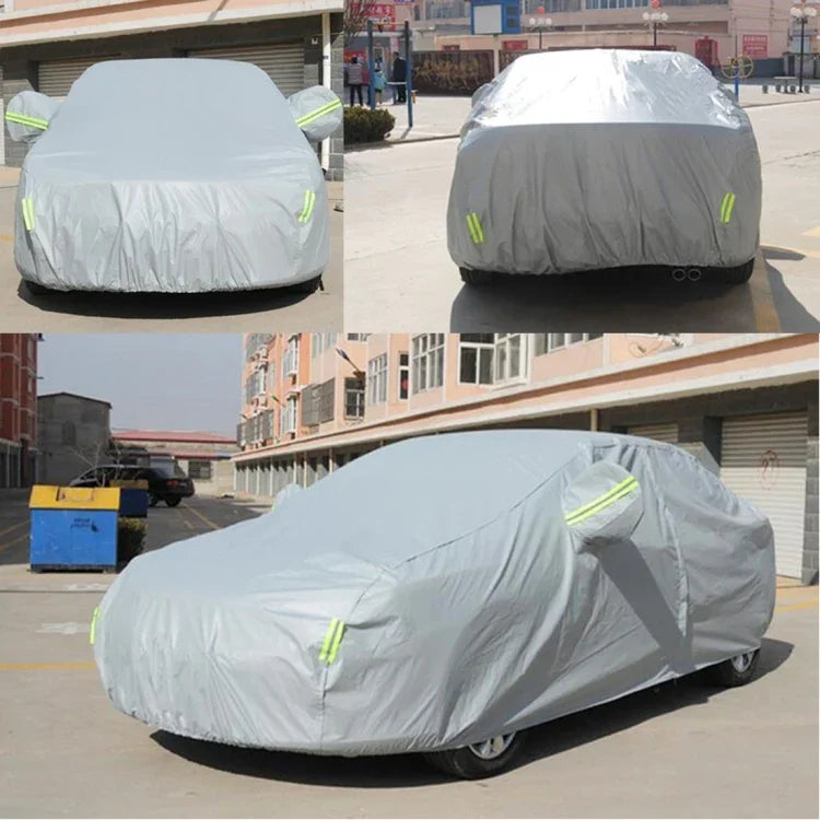 PEVA Anti-Dust Waterproof Sunproof Sedan Car Cover with Warning Strips, 211inch (XXXL)