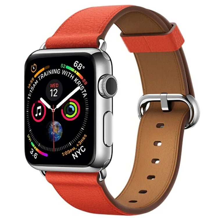 Correa de reloj de cuero clásica con botón para Apple Watch Series 3, 2 y 1 de 38mm