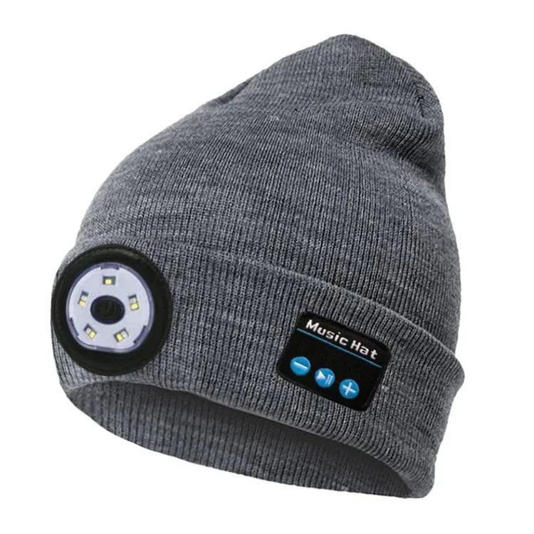 Gorro tejido con luz LED para correr de noche, pesca nocturna al aire libre, Bluetooth 5.0