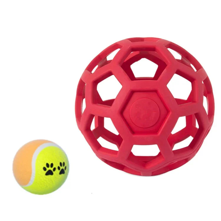 1030001 Juguete para perros pelota hueca resistente a mordidas, bolas de goma elásticas para mascotas, especificación:, hueca, con campana, tenis