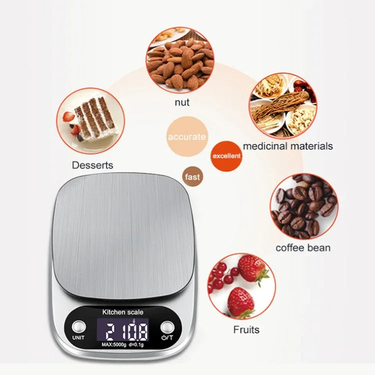 Small Multifunctional Kitchen High Precision Electronic Scale LCD Digital Display Food Scale, 3kg/ 0.1g, 5kg/ 0.1g, 10kg/ 1g