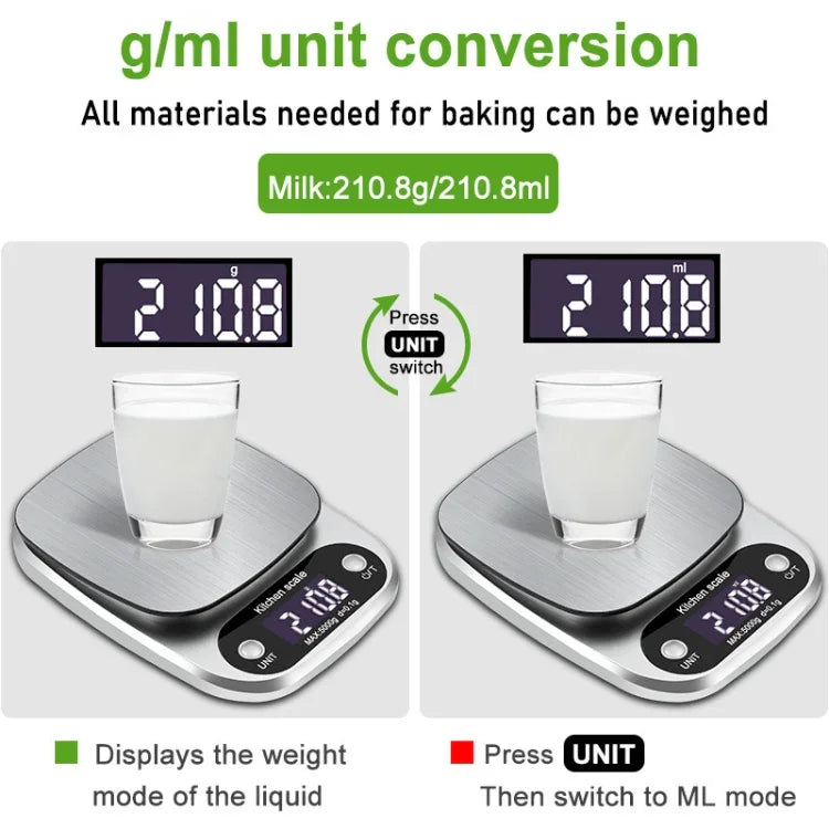 Small Multifunctional Kitchen High Precision Electronic Scale LCD Digital Display Food Scale, 3kg/ 0.1g, 5kg/ 0.1g, 10kg/ 1g