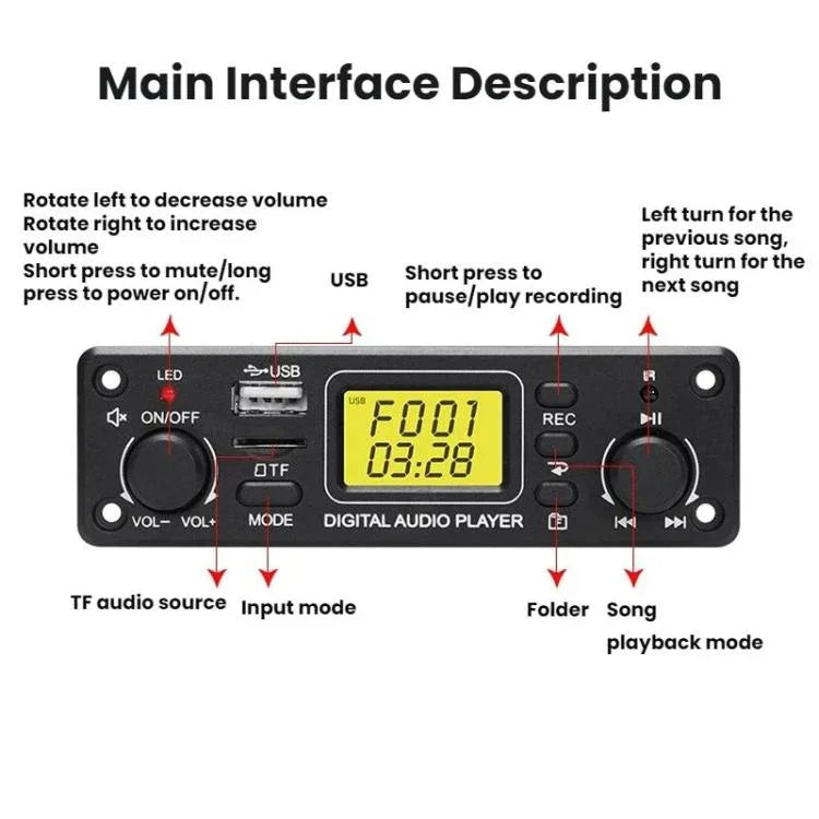 MP3 Bluetooth Decoder Board Modification Car Audio Player Module, TPM119A