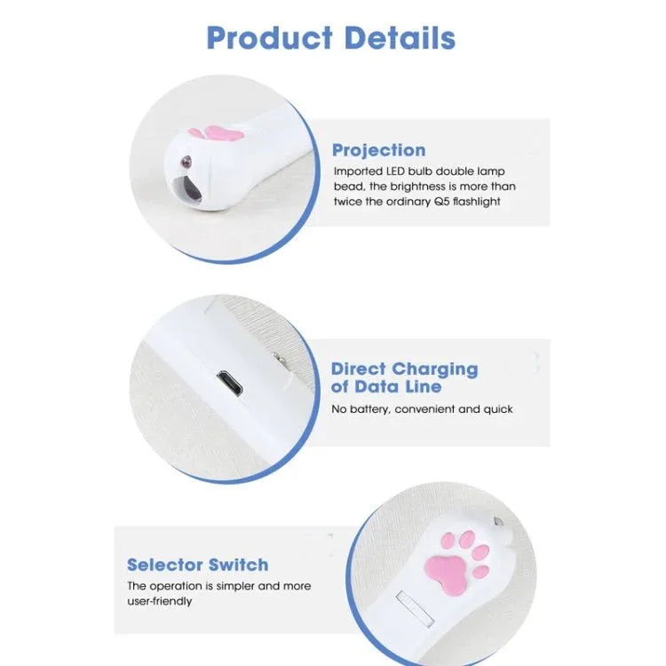 Pet Projection Toy USB Rechargeable LED Pattern Projector Cat Teaser Interactive Toys - Trustpick